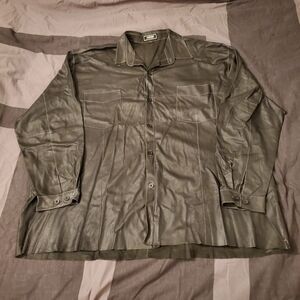 Missani Le Collezioni Black Size 5XT Leather Collared Buttondown Dress S…